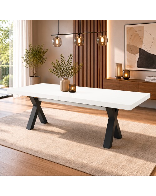 Tavolo Allungabile Milonga480 180 cm con Piano Bianco Spatolato e Gambe Incrociate Antracite