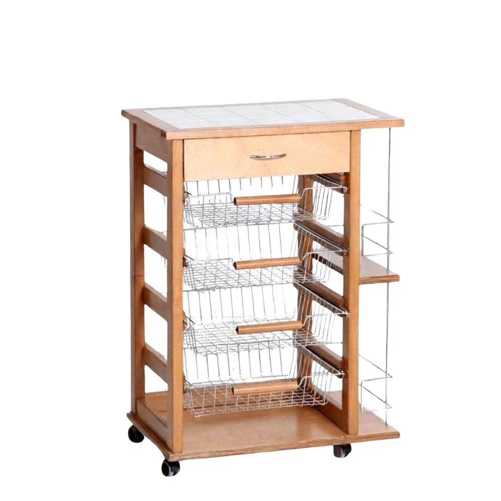 Carrello da cucina 4 cestini estraibili con ripiani porta bottiglie ed un cassetto Vesuvio colore rovere