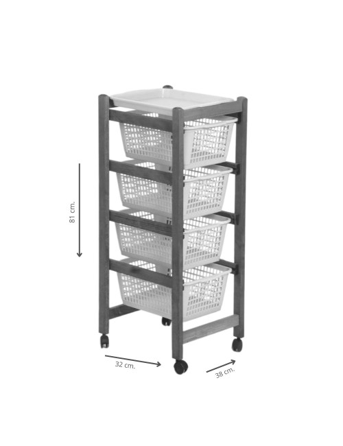 Carrello da cucina 4 cestini estraibili e vassoio Jolly Eco Ccliegio