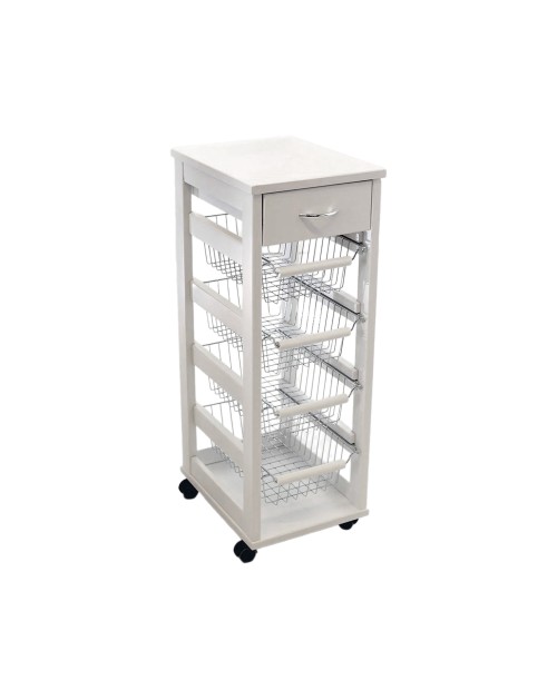 Carrello da cucina salvaspazio 4 cestini estraibili ed un cassetto Vesuvio colore bianco