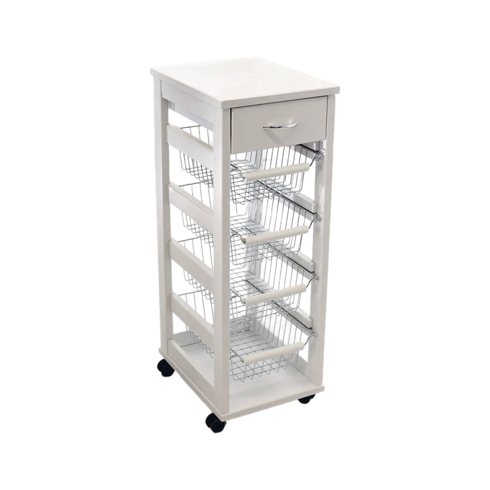 Carrello da cucina salvaspazio 4 cestini estraibili ed un cassetto Vesuvio colore bianco