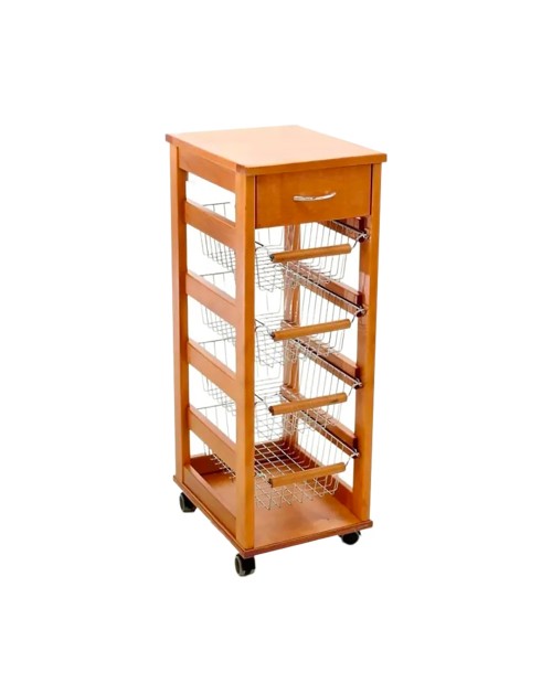 Carrello da cucina salvaspazio 4 cestini estraibili ed un cassetto Vesuvio colore rovere