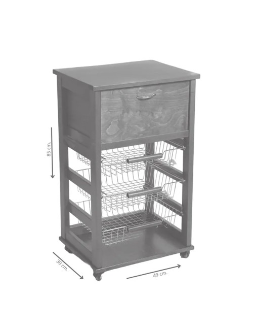 Carrello cucina 3 cestini estraibili e cassetto portapane Vesuvio