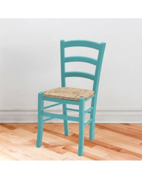 Set 2 sedie in legno di faggio con seduta paglia Venezia colore anilina celeste