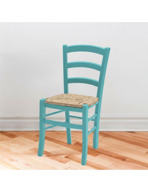 Sedia in legno di faggio con seduta paglia Venezia colore anilina celeste