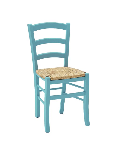 Sedia in legno di faggio con seduta paglia Venezia colore anilina celeste