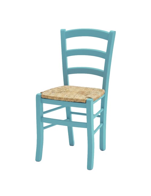 Sedia in legno di faggio con seduta paglia Venezia colore anilina celeste