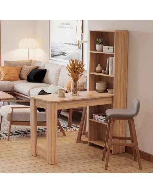 Tavolo Penisola Mojo02 con Libreria Integrata Colore Rovere