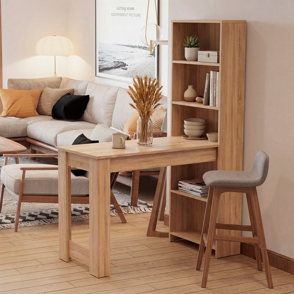 Tavolo Penisola Mojo02 con Libreria Integrata Colore Rovere