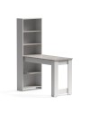 Tavolo penisola Mojo02 con Libreria Integrata Bianca e Piano Effetto Cemento