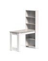 Tavolo penisola Mojo02 con Libreria Integrata Bianca e Piano Effetto Cemento