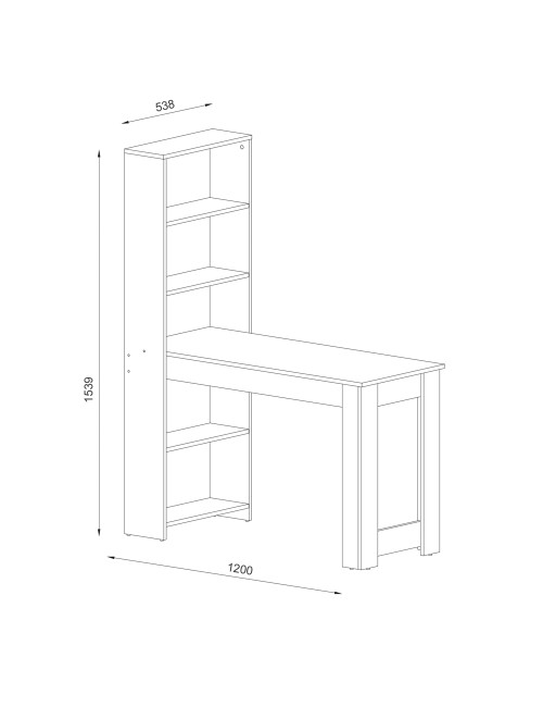 Tavolo penisola Mojo02 con Libreria Integrata Bianca e Piano Effetto Cemento