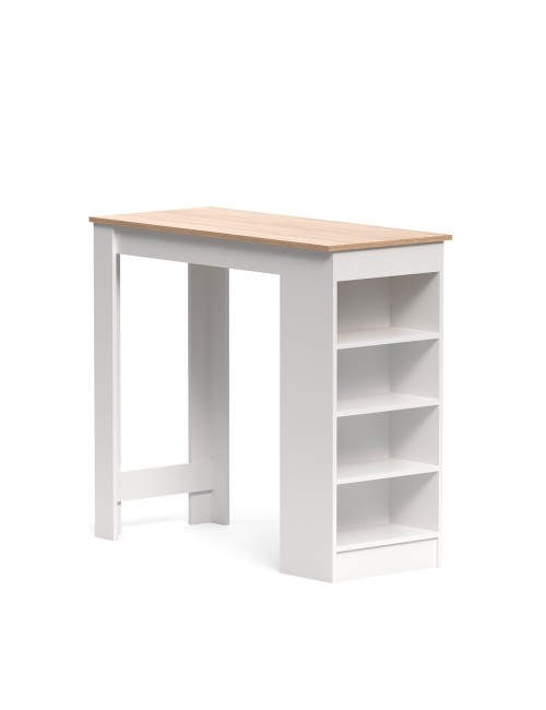 Tavolo snack alto Kivo bianco e rovere con 3 ripiani laterali 115x50x103H