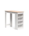 Tavolo snack alto Kivo bianco e rovere con 3 ripiani laterali 115x50x103H