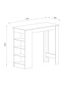 Tavolo snack alto Kivo bianco e rovere con 3 ripiani laterali 115x50x103H