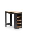 Tavolo snack alto Kivo antracite e rovere con 3 ripiani laterali 115x50x103H