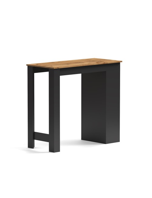 Tavolo snack alto Kivo antracite e rovere con 3 ripiani laterali 115x50x103H