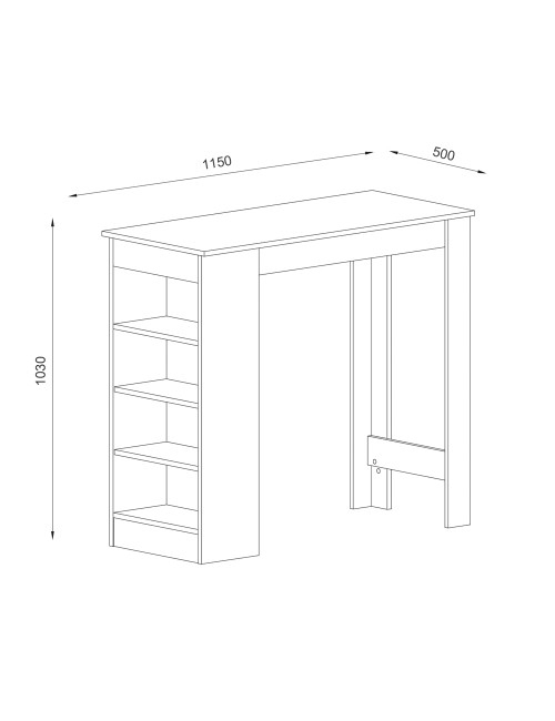 Tavolo snack alto Kivo antracite e rovere con 3 ripiani laterali 115x50x103H
