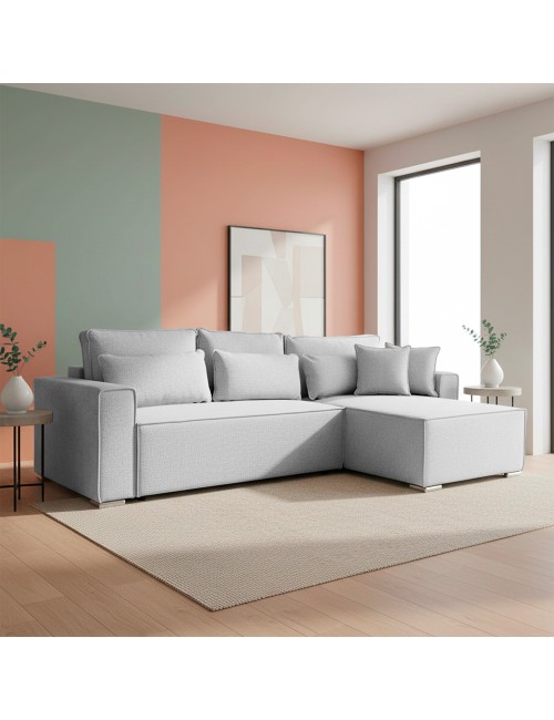 Divano Angolare Emily grigio con Letto Easy Open, Contenitore e Penisola Reversibile – Comfort e Design per il Living