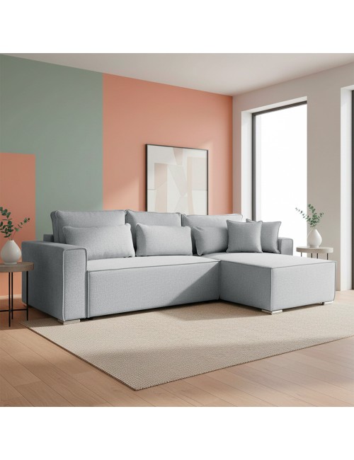 Divano Angolare Emily grigio scuro con Letto Easy Open, Contenitore e Penisola Reversibile – Comfort e Design per il Living