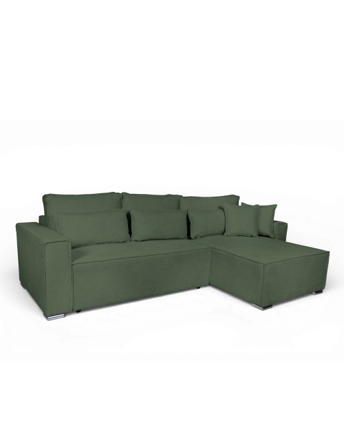 Divano Angolare Emily verde con Letto Easy Open, Contenitore e Penisola Reversibile – Comfort e Design per il Living