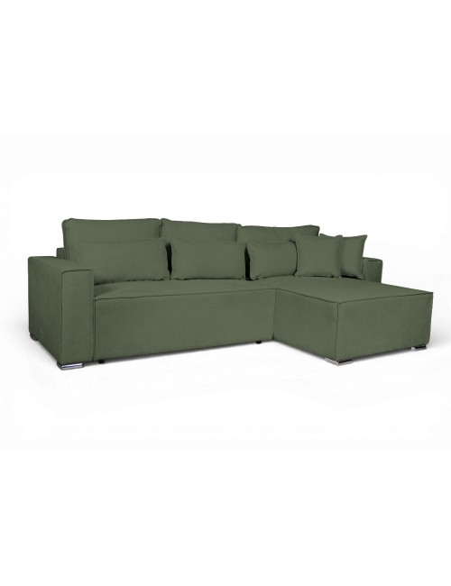 Divano Angolare Emily verde con Letto Easy Open, Contenitore e Penisola Reversibile – Comfort e Design per il Living