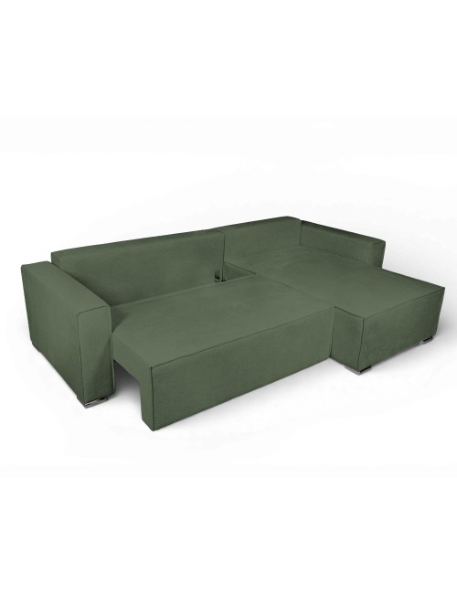 Divano Angolare Emily verde con Letto Easy Open, Contenitore e Penisola Reversibile – Comfort e Design per il Living