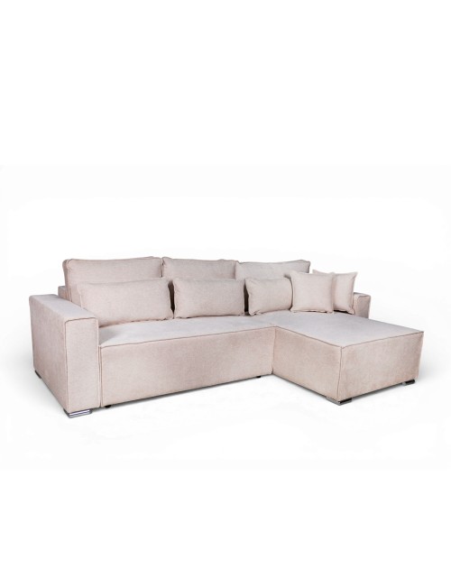 Divano Angolare Emily beige con Letto Easy Open, Contenitore e Penisola Reversibile – Comfort e Design per il Living
