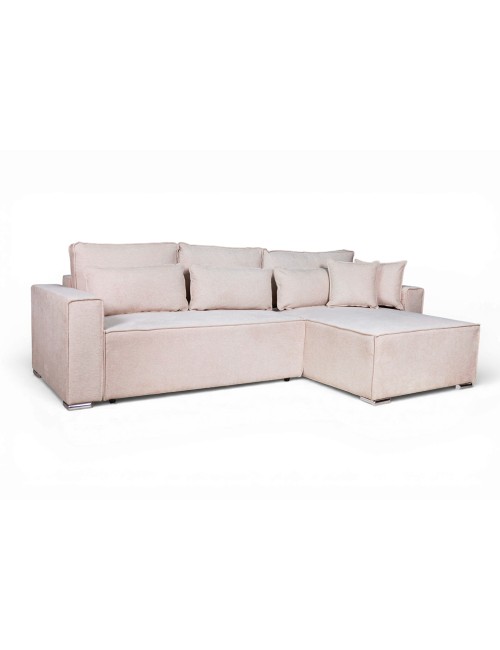 Divano Angolare Emily beige con Letto Easy Open, Contenitore e Penisola Reversibile – Comfort e Design per il Living