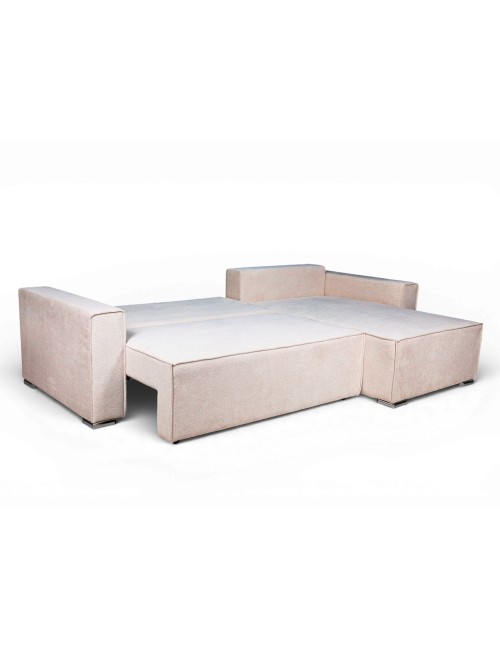 Divano Angolare Emily beige con Letto Easy Open, Contenitore e Penisola Reversibile – Comfort e Design per il Living