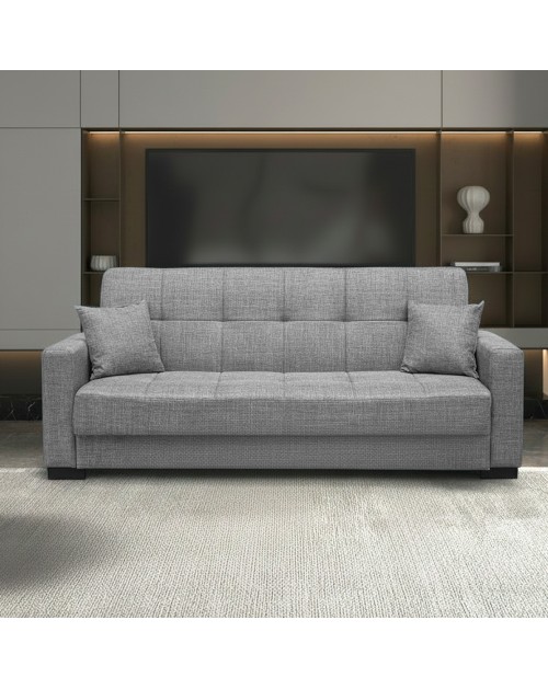 Divano 3 posti funzione letto contenitore NewMalpensa in tessuto grigio 225x88x94h