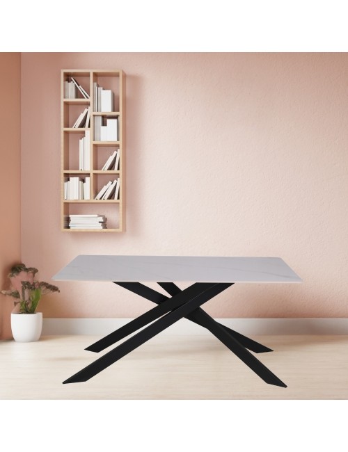 Tavolo Rettangolare Star piano ceramica effetto marmo bianco lucido