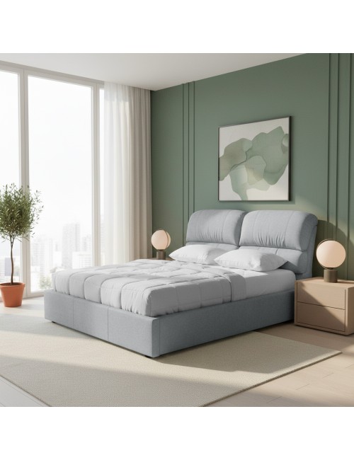 Letto matrimoniale contenitore Sofaback in tessuto grigio chiaro 178x222x120H