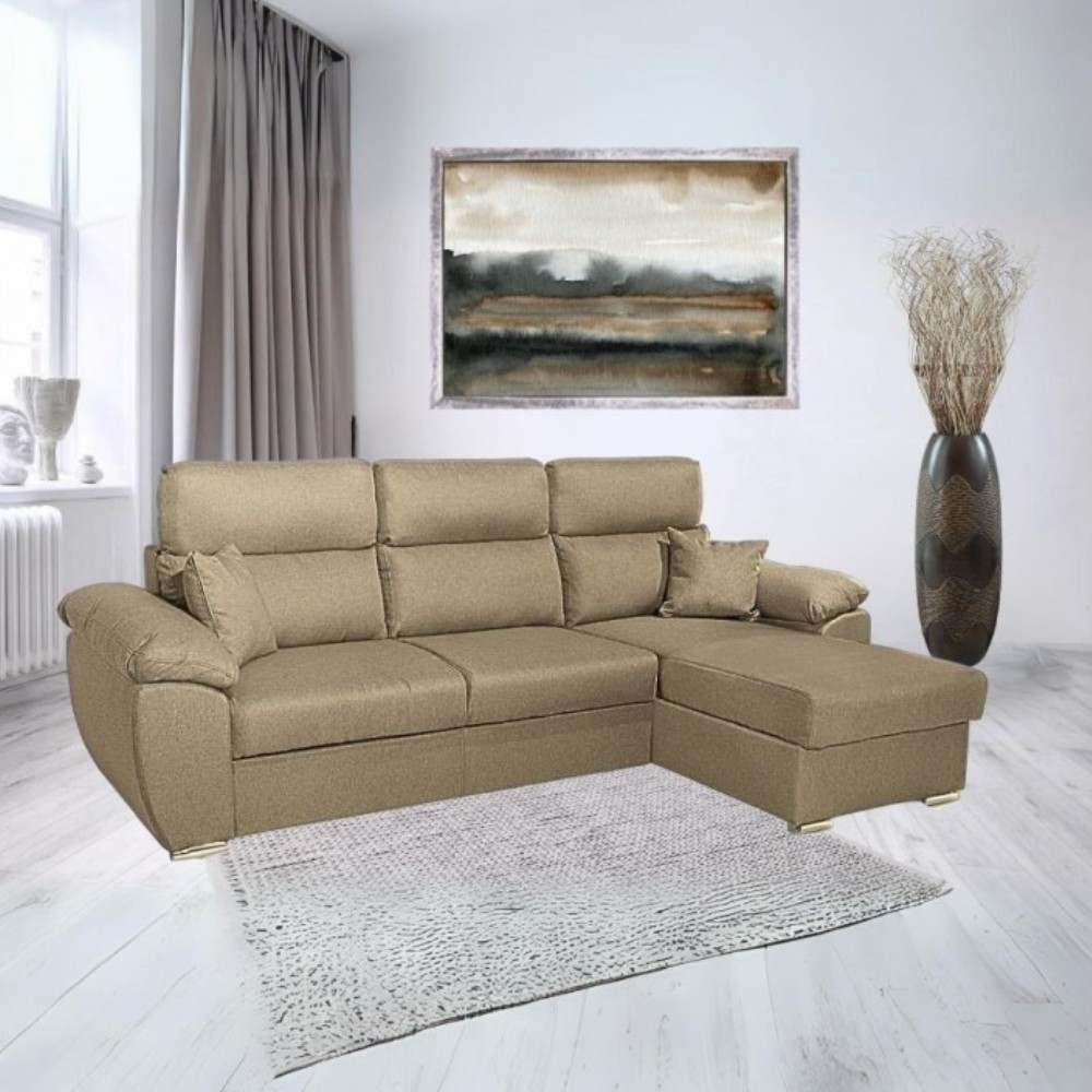 Divano con penisola contenitore cappuccino ComoII tessuto giulia9703