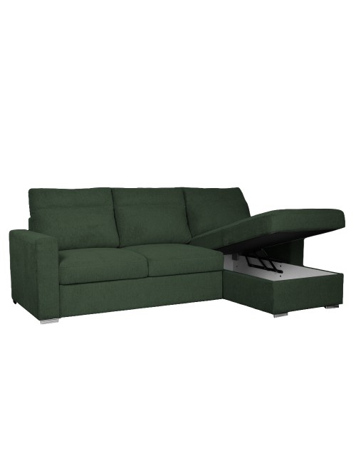 Divano Elba verde con Letto Estraibile e Penisola Contenitore Reversibile – Comfort e Versatilità per Ogni Giorno