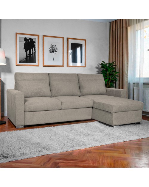 Divano Elba tortora con Letto Estraibile e Penisola Contenitore Reversibile – Comfort e Versatilità per Ogni Giorno
