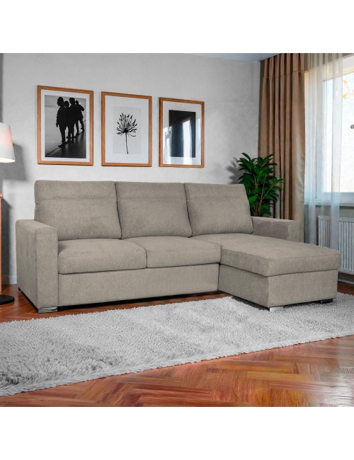 Divano Elba tortora con Letto Estraibile e Penisola Contenitore Reversibile – Comfort e Versatilità per Ogni Giorno