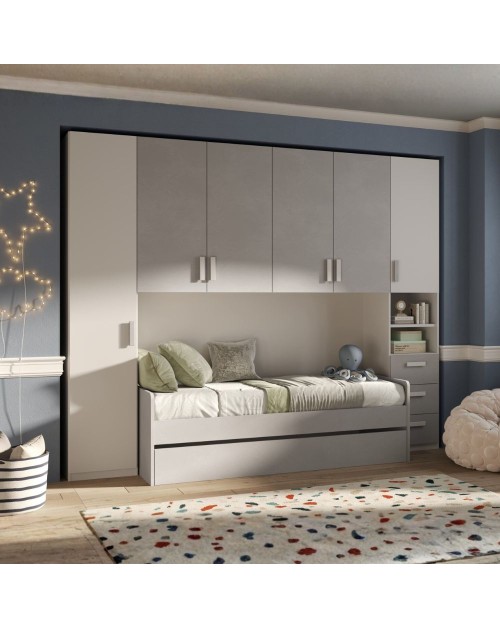 Cameretta a ponte Gilbert bianco opaco e gesso con 2 letti 293x5x240.5H