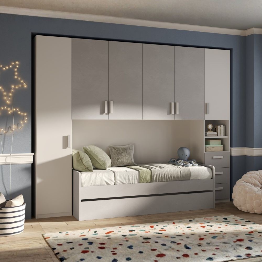 Cameretta a ponte Gilbert bianco opaco e gesso con 2 letti 293x5x240.5H
