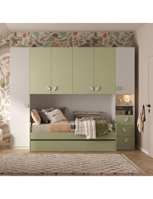 Titolo SEO: Cameretta a Ponte Gilbert Bianco Opaco e Verde Pistacchio con due letti