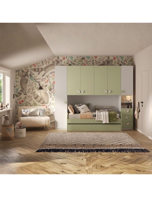 Titolo SEO: Cameretta a Ponte Gilbert Bianco Opaco e Verde Pistacchio con due letti