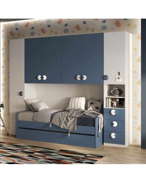 Cameretta a ponte Gilbert bianco opaco e blu con 2 letti 293x5x240.5H