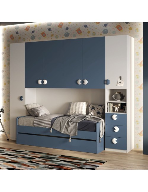 Cameretta a ponte Gilbert bianco opaco e blu con 2 letti 293x5x240.5H