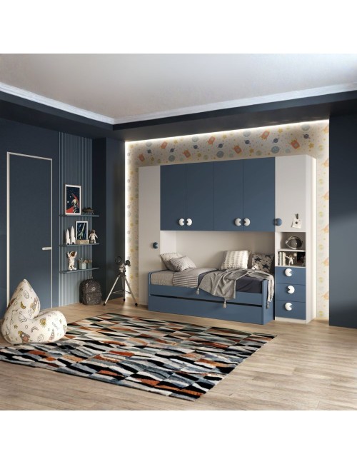 Cameretta a ponte Gilbert bianco opaco e blu con 2 letti 293x5x240.5H