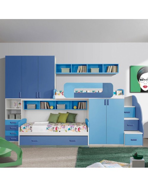 Cameretta soppalco con 3 letti Catania colore bianco e blu