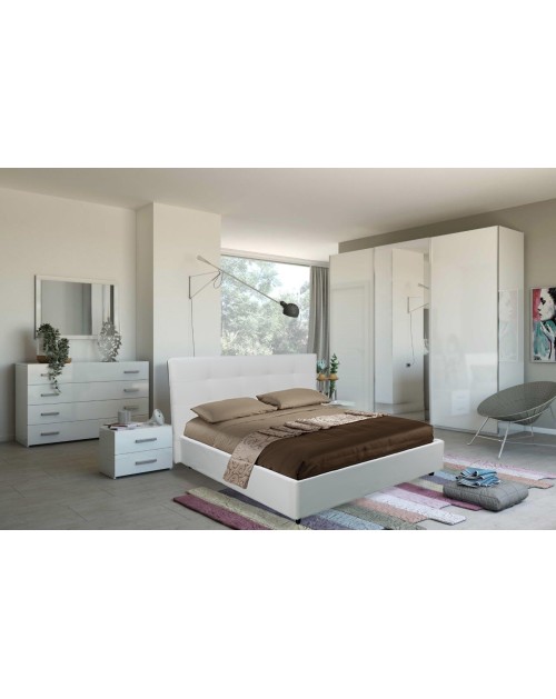 Camera da letto bianco laccato Amara con armadio 3 ante scorrevoli