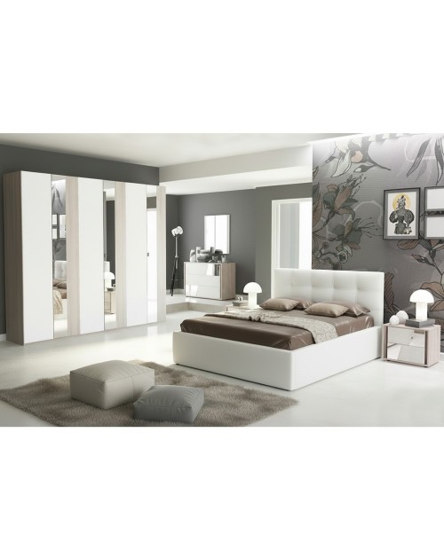 Camera da letto con armadio ante battenti con specchi Denise colore bianco olmo