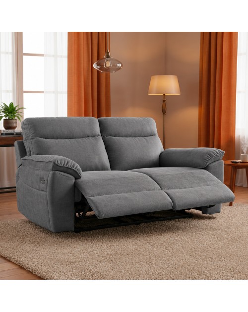 Divano 3 posti recliner elettrico tessuto grigio Boston 200x100x102H