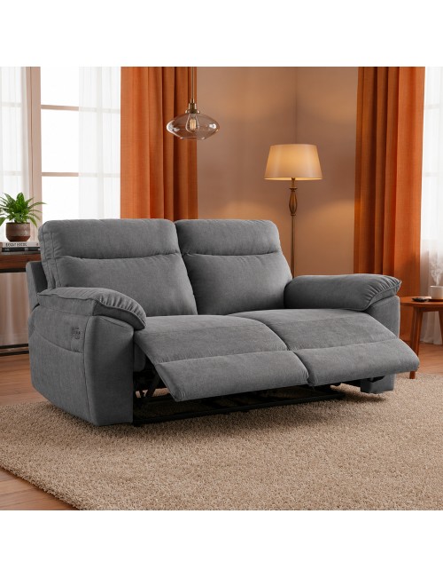 Divano 3 posti recliner elettrico tessuto grigio Boston 200x100x102H