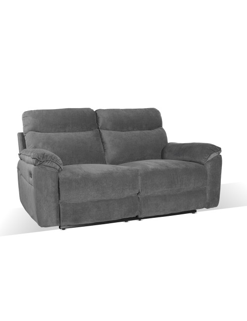 Divano 3 posti recliner elettrico tessuto grigio Boston 200x100x102H